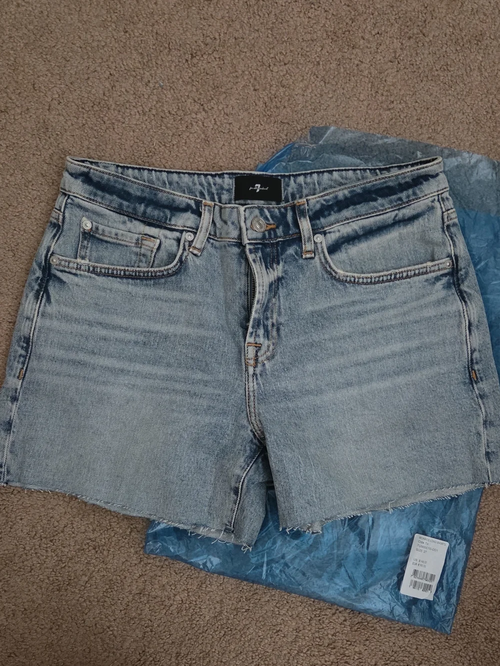 *NWT* 7 For All Mankind Light Blue Denim Monroe Long Jean Shorts